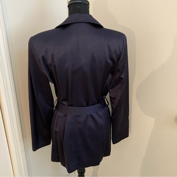 Vintage Burberry of London Navy Blue Satin Finish Belted Wrap Blazer size 4 - Picture 3 of 6